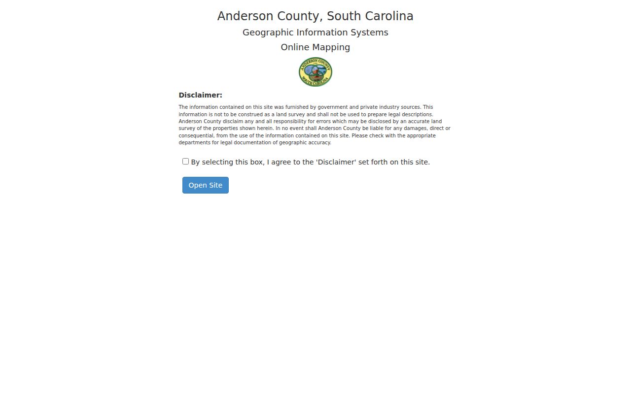 Anderson County neighbors Property Viewer disclaimer screen