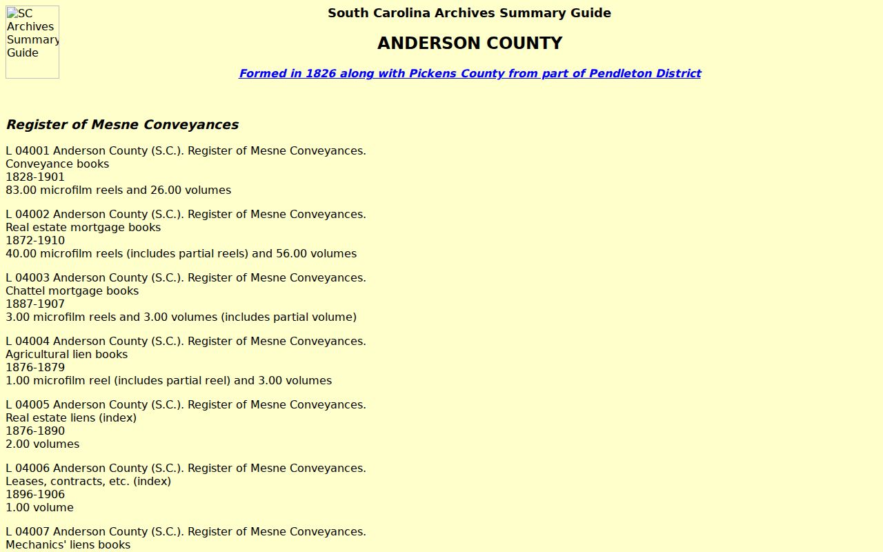 Anderson County previous residents State Archives records guide