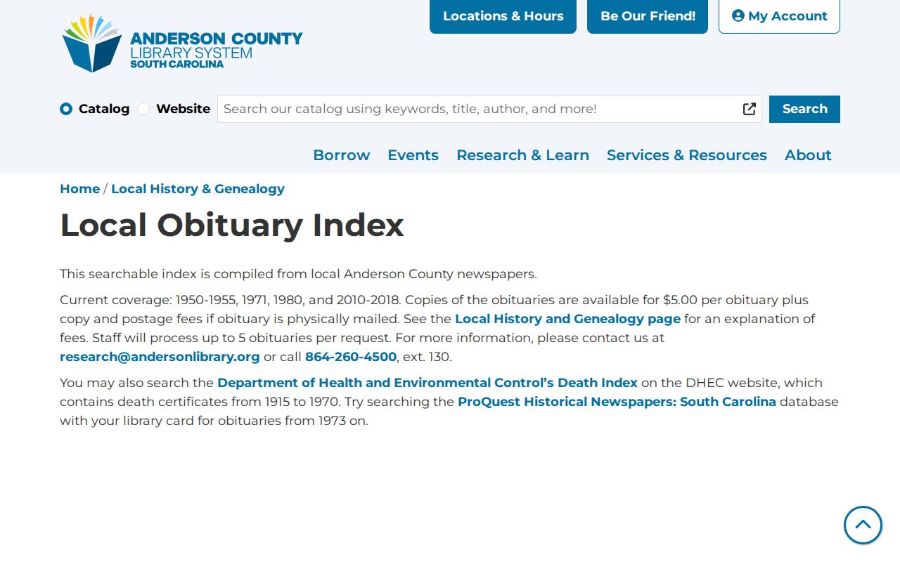 Anderson County previous residents obituary index source