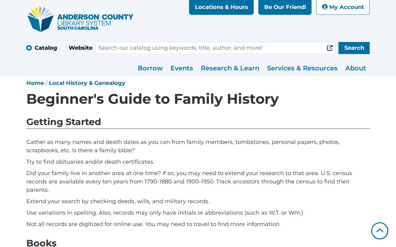 Anderson County previous residents library research guide