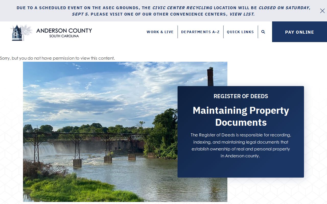 Anderson County previous residents Register of Deeds access page