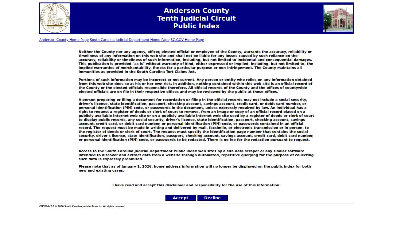 Anderson County resident lookup court Public Index entry screen