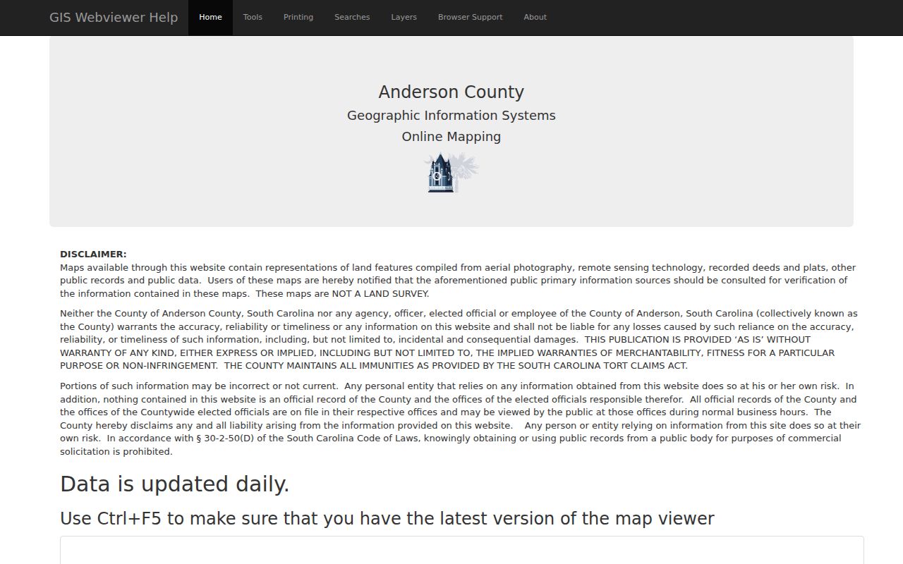 Anderson County street directory Property Viewer Identify and Advanced Search help