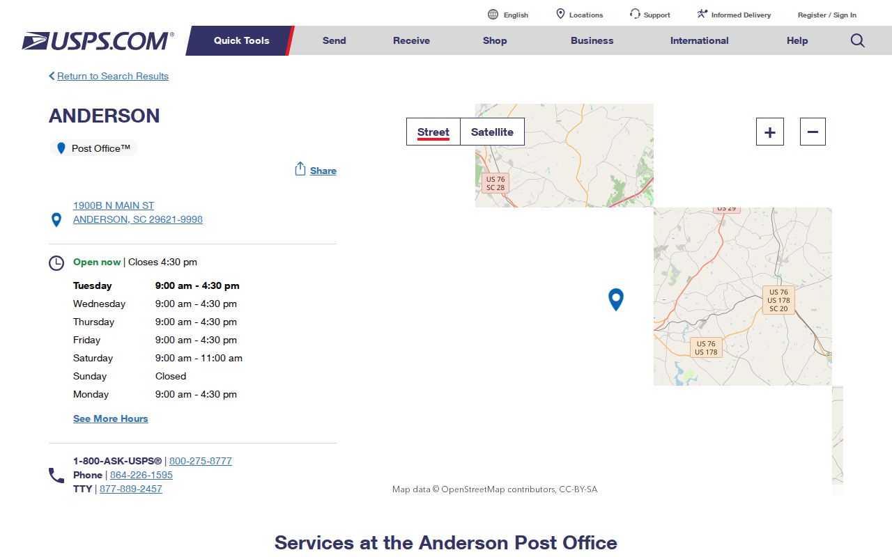 Anderson County ZIP code directory Anderson Post Office location details